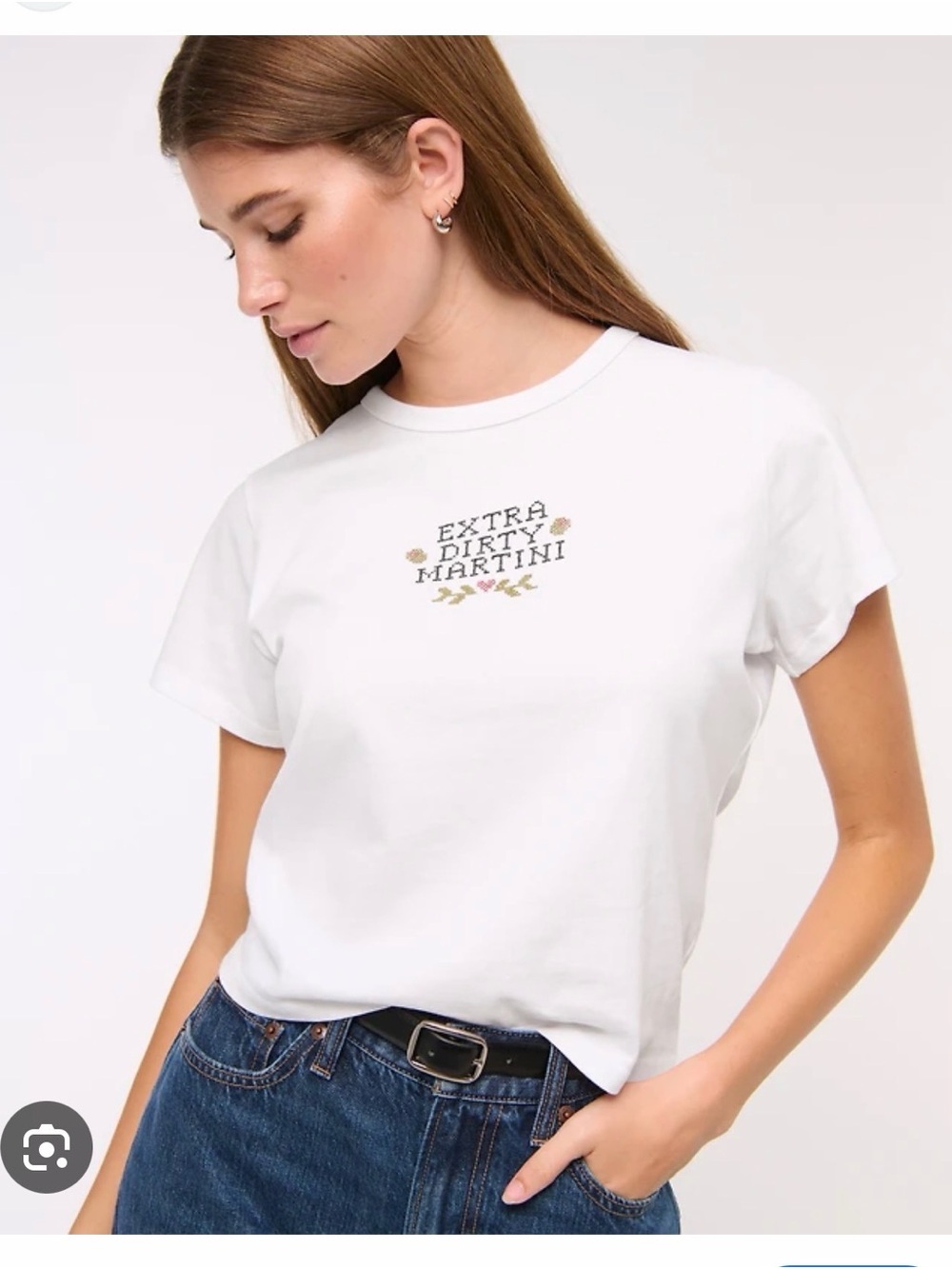 Abercrombie & Fitch White 'Extra Dirty Martini' Embroidered Tee
